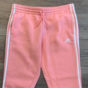 Adidas Woman’s Large - Light Pink Joggers with White Stripes